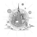 nyc skyline in a circular shape tattoo design idea