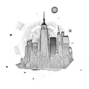 nyc skyline in a circular shape tattoo design idea