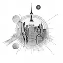 nyc skyline in a circular shape tattoo design idea
