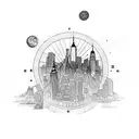 nyc skyline in a circular shape tattoo design idea