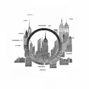 nyc skyline in a circular shape tattoo design idea