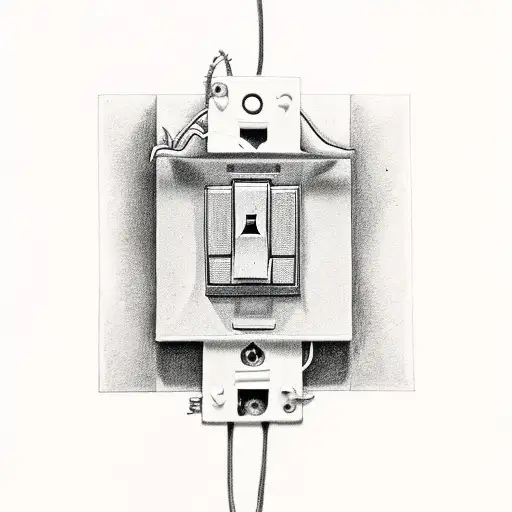 light switch with the name Janine on it from which a cable runs to a light bulb  tattoo design idea