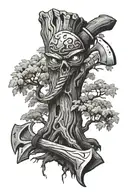 tree and ax with anime eyes tattoo design idea
