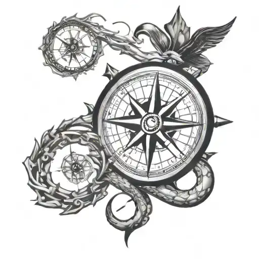 compass with the cardinal and intercardinal directions octopus tenticles tattoo design idea