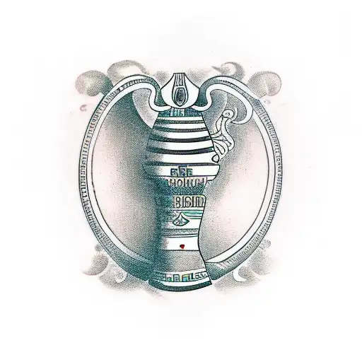 greek vase with egyptian and roman symboles of stoic virtues tattoo design idea