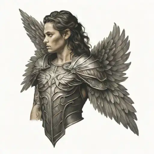 angel wings one shoulder armor tattoo design idea