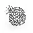 Long vertical Pineapple flash tattoo sketch, black and white ink tattoo style, geometric, clean white background tattoo design idea