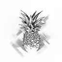 Long vertical Pineapple flash tattoo sketch, black and white ink tattoo style, geometric, clean white background tattoo design idea