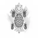 Long vertical Pineapple flash tattoo sketch, black and white ink tattoo style, geometric, clean white background tattoo design idea