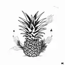 Long vertical Pineapple flash tattoo sketch, black and white ink tattoo style, geometric, clean white background tattoo design idea