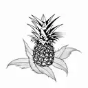 Long vertical Pineapple flash tattoo sketch, black and white ink tattoo style, geometric, clean white background tattoo design idea