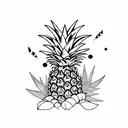 Long vertical Pineapple flash tattoo sketch, black and white ink tattoo style, geometric, clean white background tattoo design idea