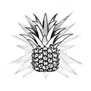 Long vertical Pineapple flash tattoo sketch, black and white ink tattoo style, geometric, clean white background, black  tattoo design idea