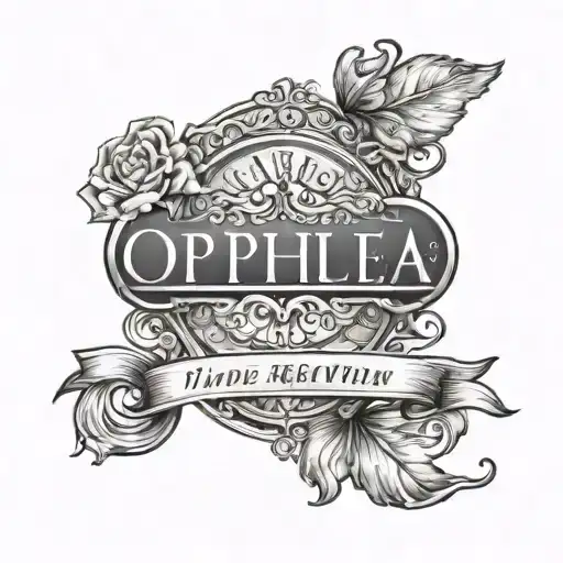 A tattoo design featuring the names Ophelia and Zephyra in a creative and artistic font, with elements of travel and zodiac symbols incorporated into the design tattoo design idea