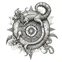 A tattoo of a majestic scorpion and goat intertwined, representing the Scorpio and Capricorn zodiac signs, with a compass rose in the background symbolizing your passion for travel tattoo design idea