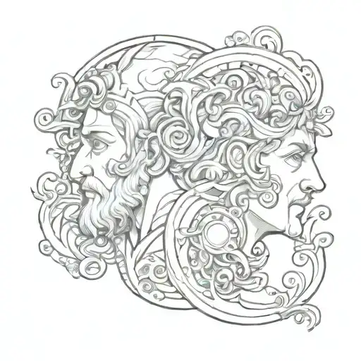 janus god and filigree tattoo design idea
