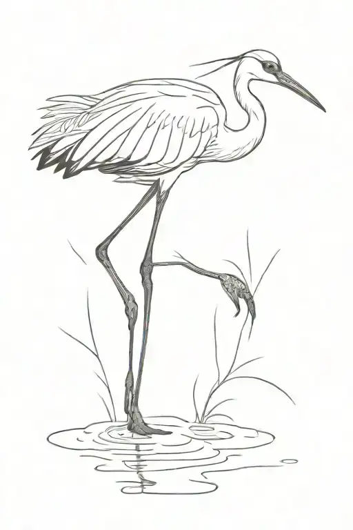 sandhill crane standing in water tattoo design idea