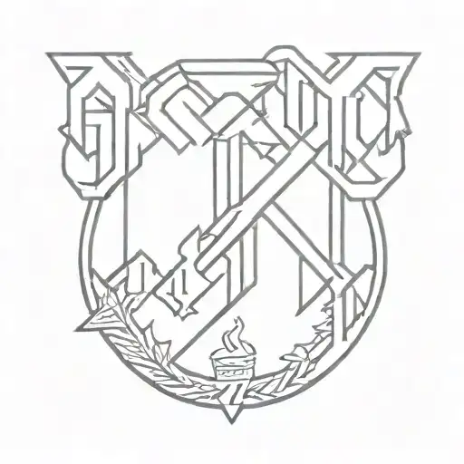 AC/DC logo combined with symbols for 2 daughters and my wife tattoo design idea