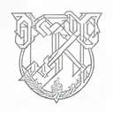 AC/DC logo combined with symbols for 2 daughters and my wife tattoo design idea