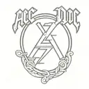 AC/DC logo combined with symbols for 2 daughters and my wife tattoo design idea