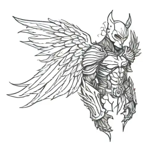 dark knight with worn angel wings tattoo design idea