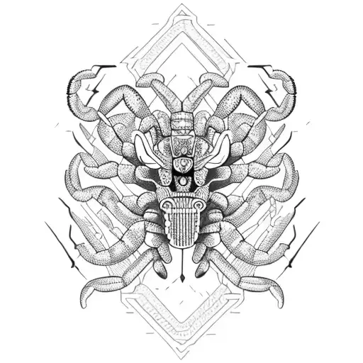 A vibrant Aztec-inspired scorpion with intricate patterns tattoo design idea