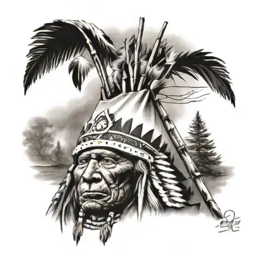 teepee, native american chief tattoo design idea