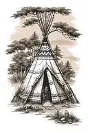 teepee, native american hunting, trail tattoo design idea