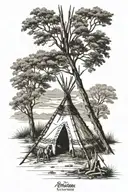 teepee, native american hunting, trail tattoo design idea