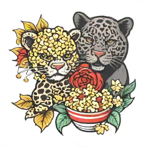 panther and popcorn tattoo design idea