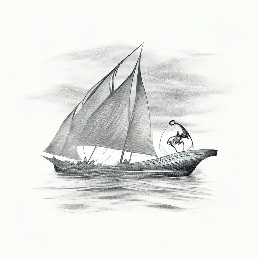 A Viking ship sailing through a tranquil sea of musical notes tattoo design idea