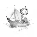 A Viking ship sailing through a tranquil sea of musical notes tattoo design idea