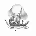 A Viking ship sailing through a tranquil sea of musical notes tattoo design idea