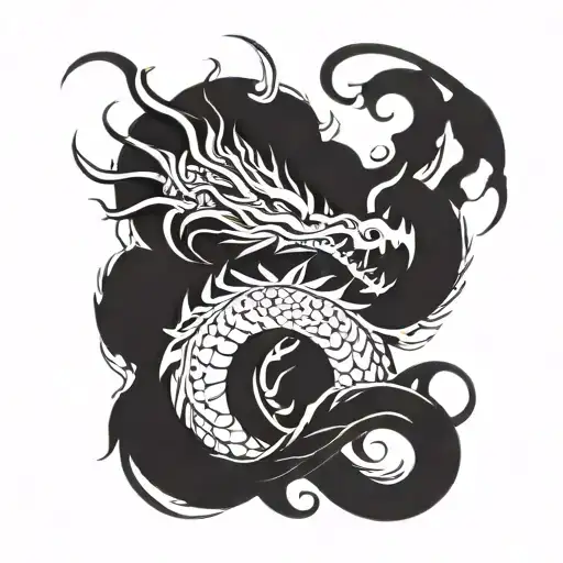 A dragon breathing fire in a blackwork style, with a subtle nod to your nephew born in the year of the dragon tattoo design idea