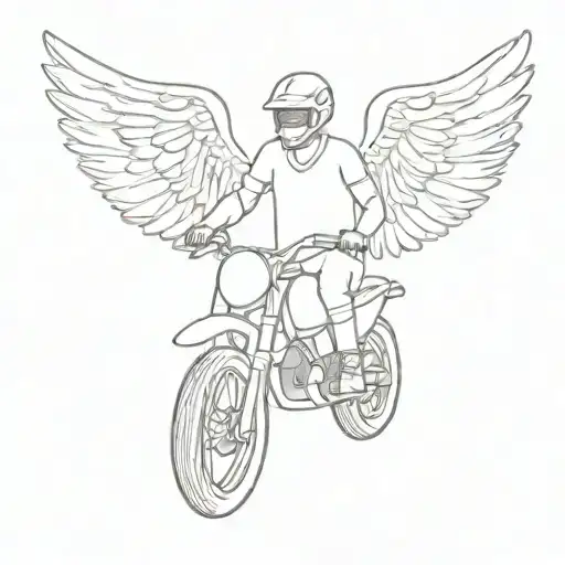 guy on dirt bike with Angel wings tattoo design idea