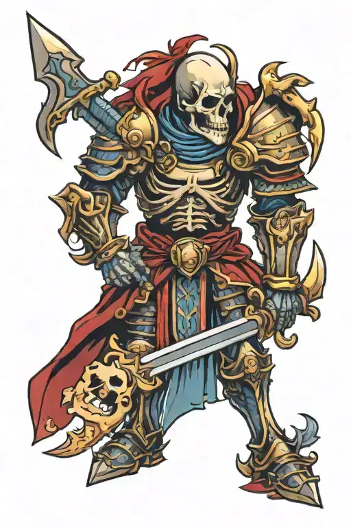 half knight in armor, half skeleton tattoo design idea