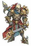 half knight in armor, half skeleton tattoo design idea