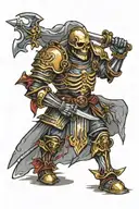 half knight in armor, half skeleton tattoo design idea