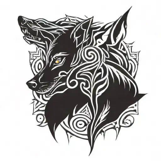 a wolf with half skull tattoo design idea