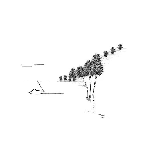  long dock on a river with palm trees tattoo design idea