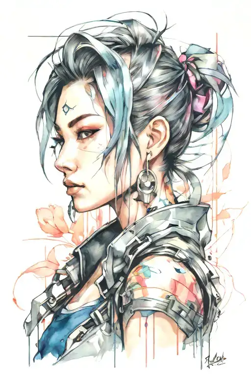 ortrait of a cyberpunk japanese girl, artgerm tattoo design idea