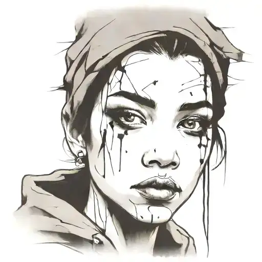 face portrait using Ink black street graffiti art on a textured paper vintage background inspired Banksy tattoo design idea