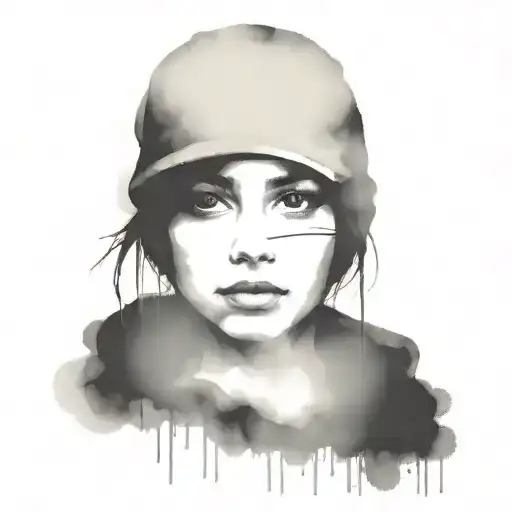 Ink black  using graffiti art on a textured paper vintage background inspired Banksy using face portrait as focal point tattoo design idea