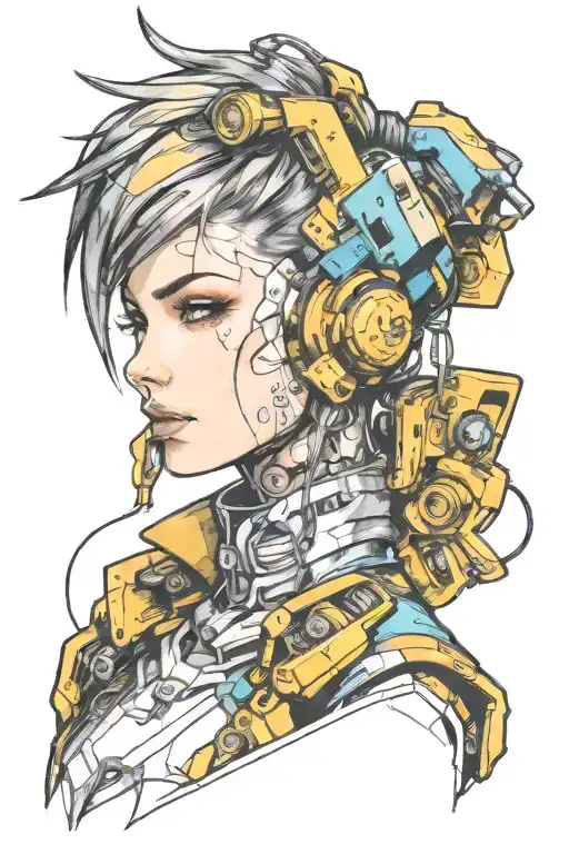 ortrait of a cyberpunk  girl, artgerm tattoo design idea