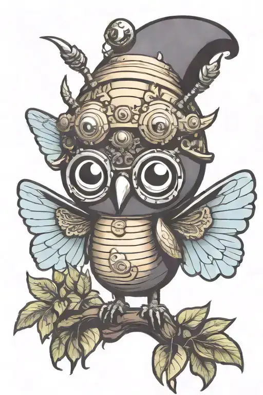kawaii mothman wearing a retro lampshade on its head tattoo design idea