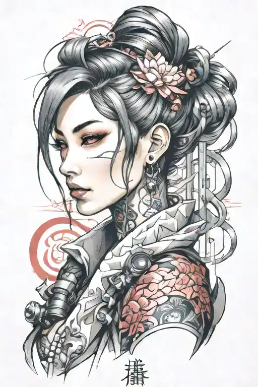 ortrait of a cyberpunk japanese girl, artgerm tattoo design idea