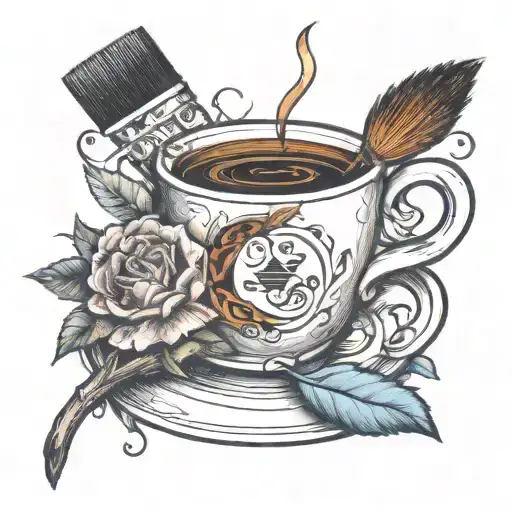 A paintbrush and coffee cup morphed together to create a unique design tattoo design idea