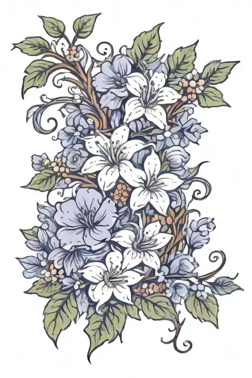 vine and small flowers wrapped tattoo design idea