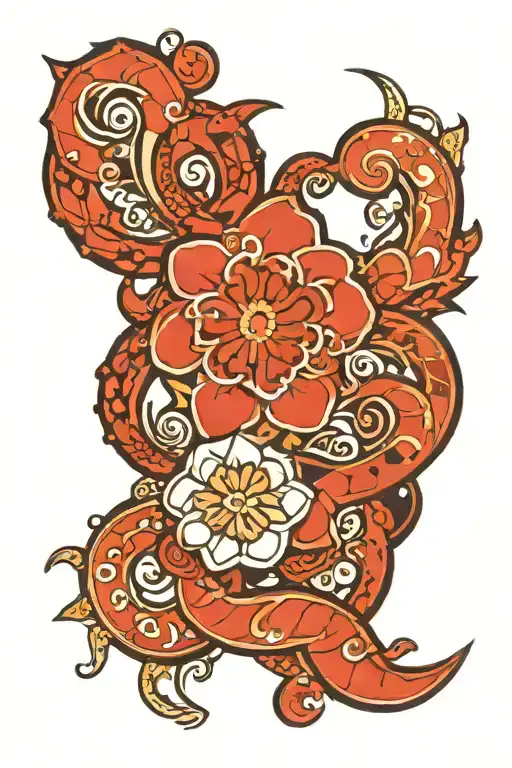 tribal inspired design inspired by aboriginal art work featuring twisted vines white dots mandala using full color tattoo design idea