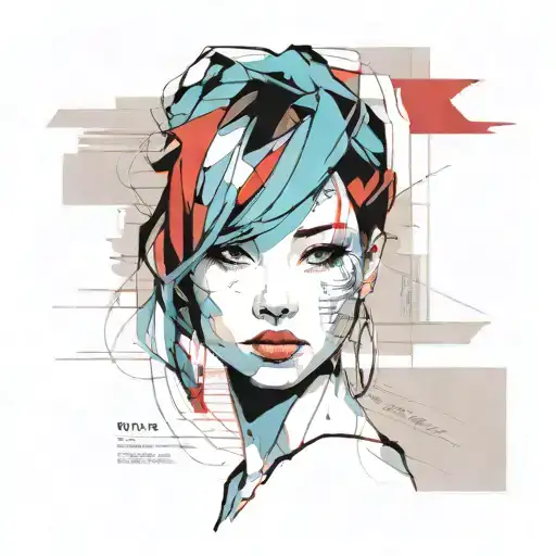 print collage of a woman's head, style of josef kote, grunge beauty, dain yoon, cyan, red and blue, newspaper, detailed tattoo design idea